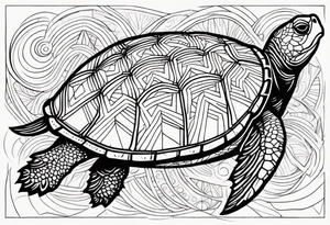 tropical psychedelic turtle's back, top down view, as seen from above tattoo idea