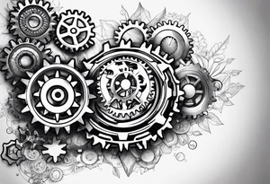 Nuts and bolts and gears and cogs on thigh tattoo idea