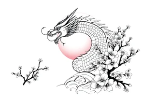 Dragon sunset Japan cherry blossoms tattoo idea