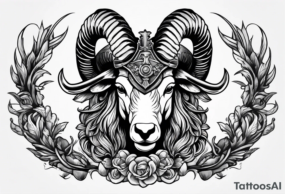 fishing, ram's horns, knight's head, angel tattoo idea
