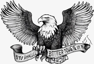 divebombing bald eagle
, with the words "you shall prove yourself in the bitter end" along the top and on the bottom the words "but for now, brace yourself." tattoo idea