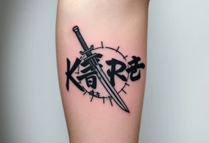 Fabled in korean with a katana through the word tattoo idea