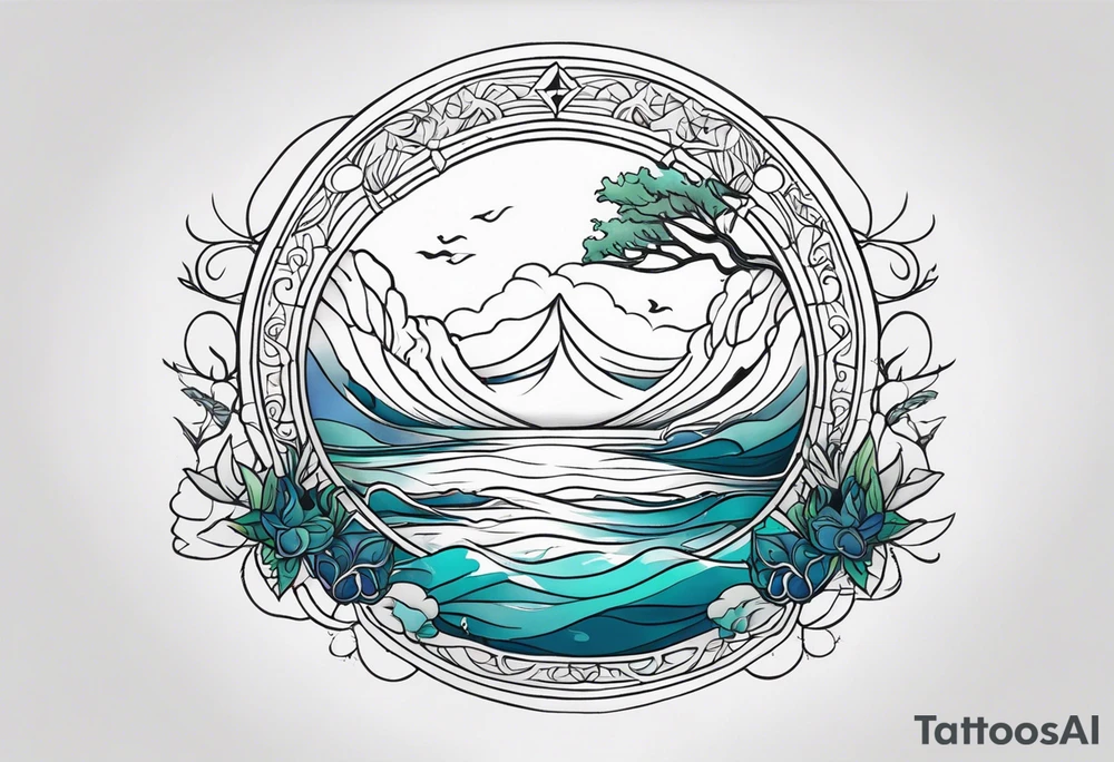 calm sea and Yggdrasill tattoo idea