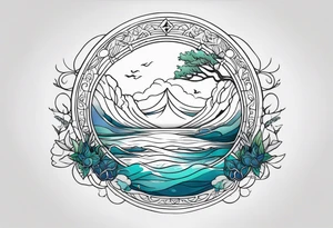 calm sea and Yggdrasill tattoo idea