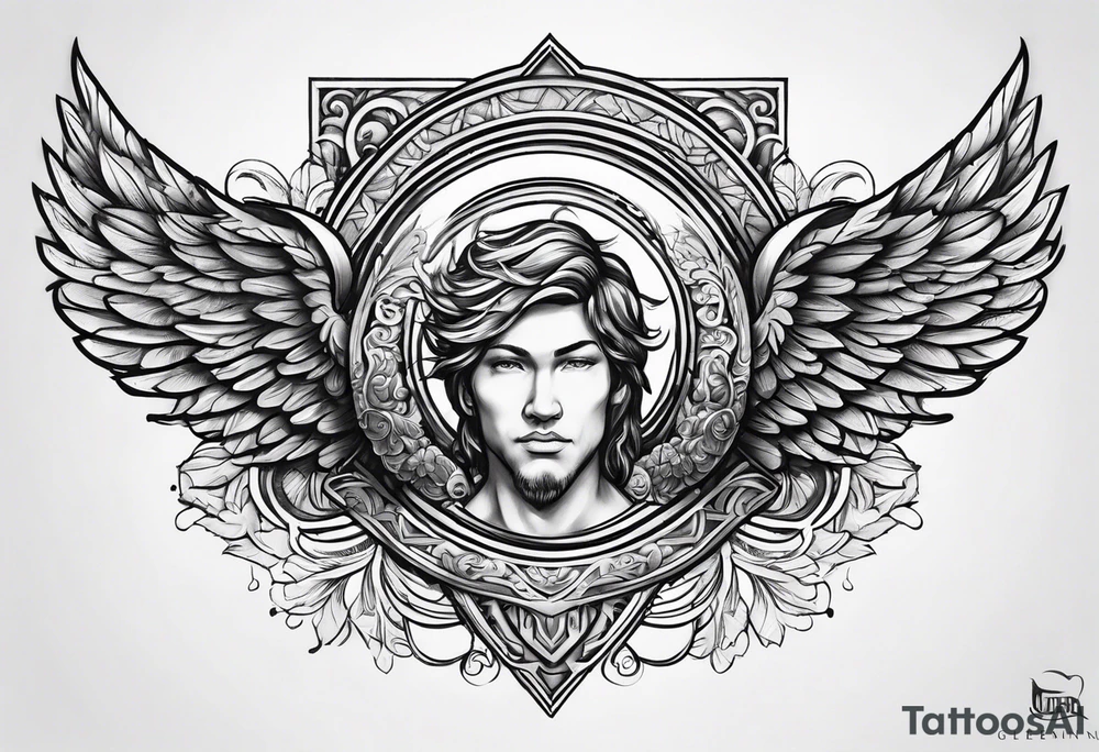 The word Glenn on a banner with angel Wings tattoo idea