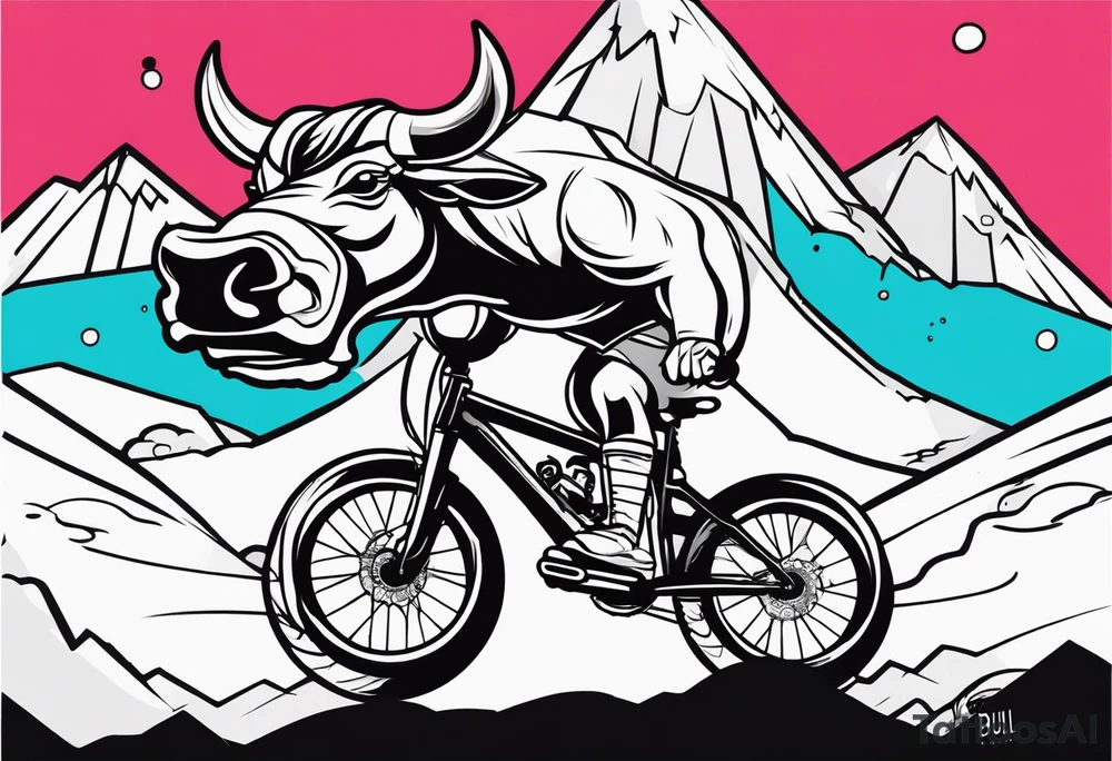 mountain, bike, bull tattoo idea