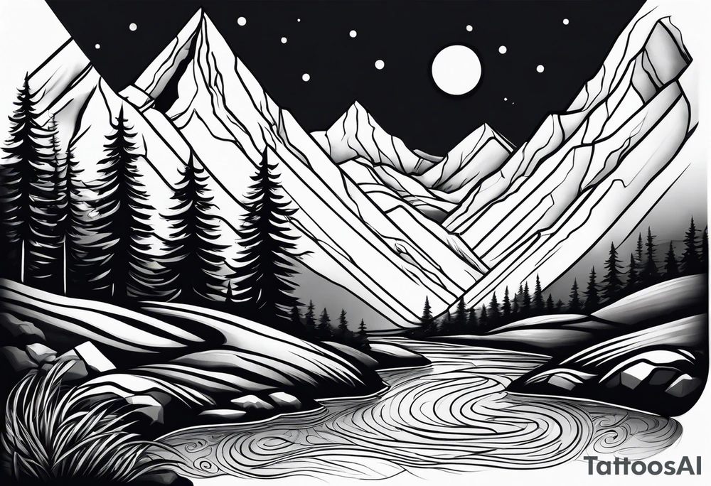 Mountain stream tattoo idea