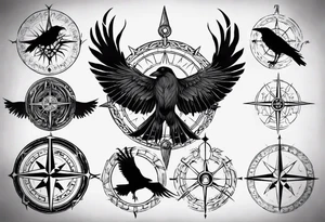 raven over a viking compass tattoo idea