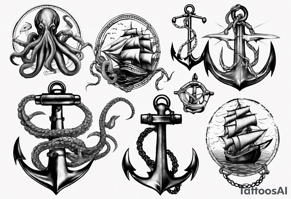 kraken wrapped around anchor tattoo idea