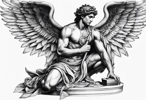 God hermes kneeling with wings wrapped around him tattoo idea tattoo idea