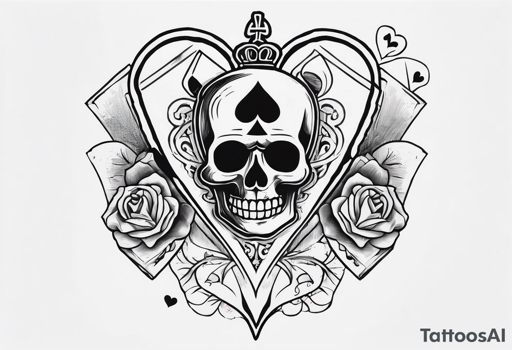 Skeleton stabbing the ace of hearts tattoo idea