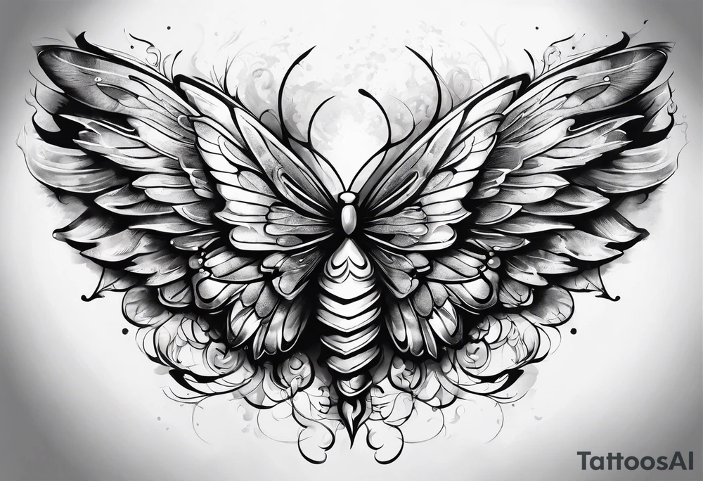 Leg sleeve Angel wing and butterfly tattoo idea