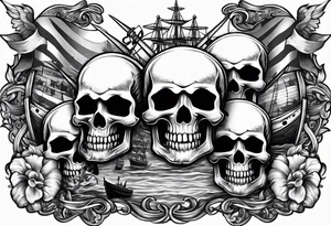 patriotic banner with skulls and ships tattoo idea