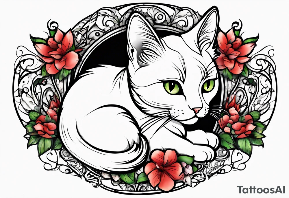 Kitty with white face and black ears tattoo idea