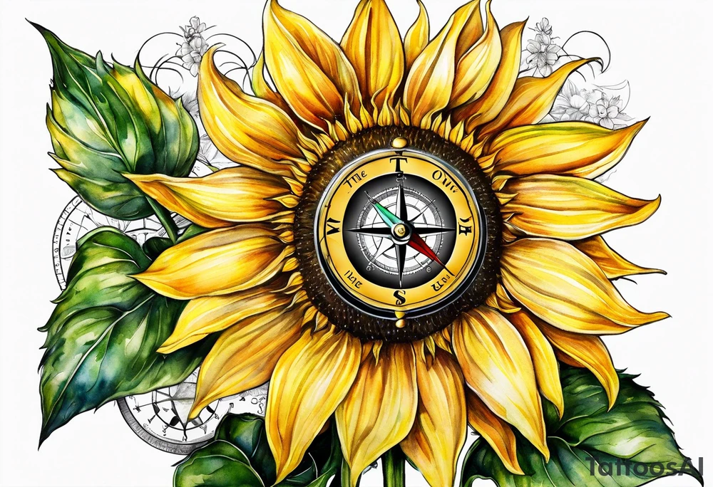 Sunflower and a compass, with the words "To Thine Own Self Be True" tattoo idea