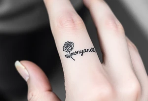 a rose seperate and a semicolon seperate from the name “monyanette” tattoo idea