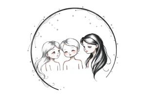 3 petites filles ( une cheveux noir et deux blondes)
sous un arc en ciel incomplet tattoo idea