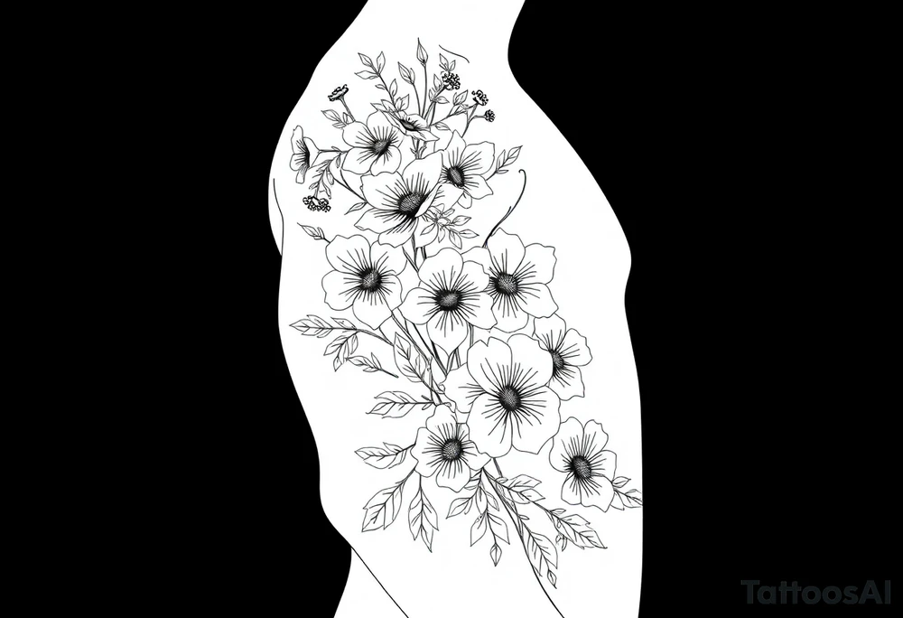 Full sleeve tattoo design of larkspur and hawthorn flowers, highly detailed line art, RED ink, elegant botanical style, intertwined composition, no shading, no human mock-up, clean stencil style suitable for tattooing, fit fully within boundaries. LINE ART ONLY, REMOVE HUMAN, NO SKIN, NO ARM, NO HUMAN BODY PARTS tattoo idea