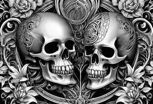 H.R. Giger skulls, water flow shapes, geometric shapes, flowers tattoo idea