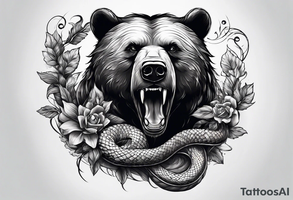 Bear with snake wrapped around it tattoo idea