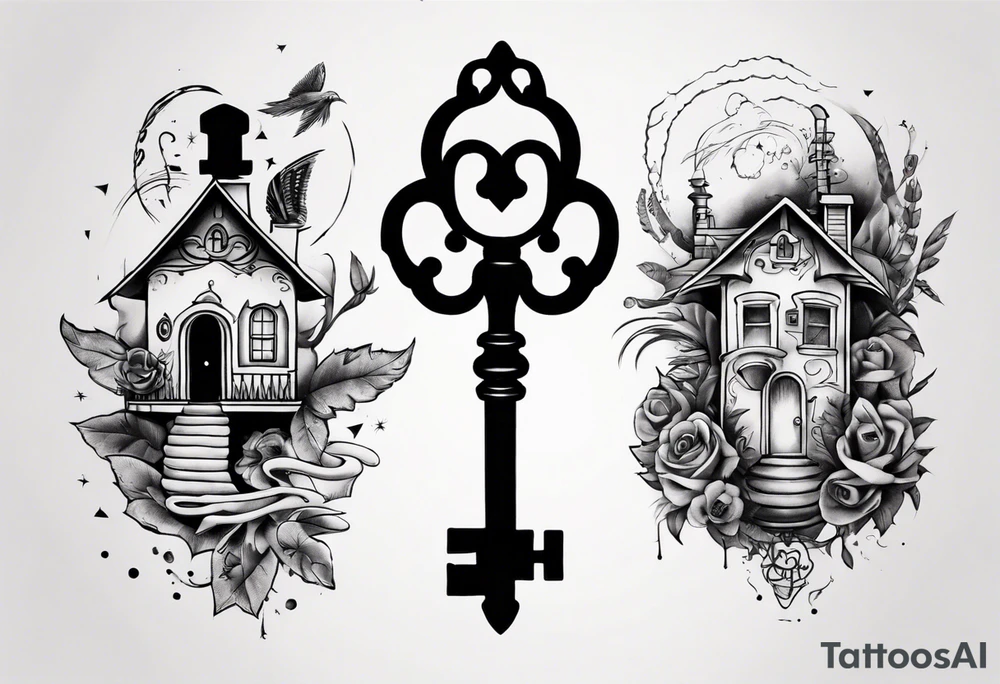 Matching tattoos with key and home tattoo idea