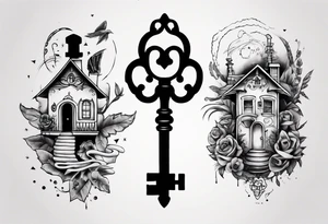 Matching tattoos with key and home tattoo idea
