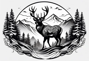 mountain with small deer tattoo idea