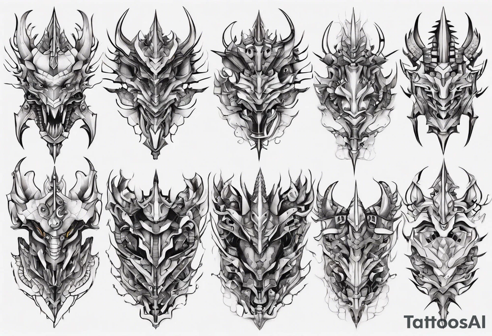 Dragon armor mechanical symmetrical tattoo idea