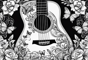 electric acoustic Guitar with flowers growing off the side, butterflies tattoo idea