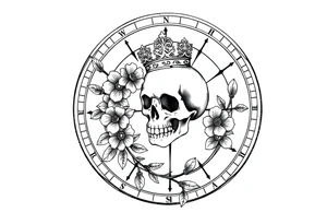Compass with detailed beautiful gothic boho flowers on vine and skull with gorgeous crown tattoo idea