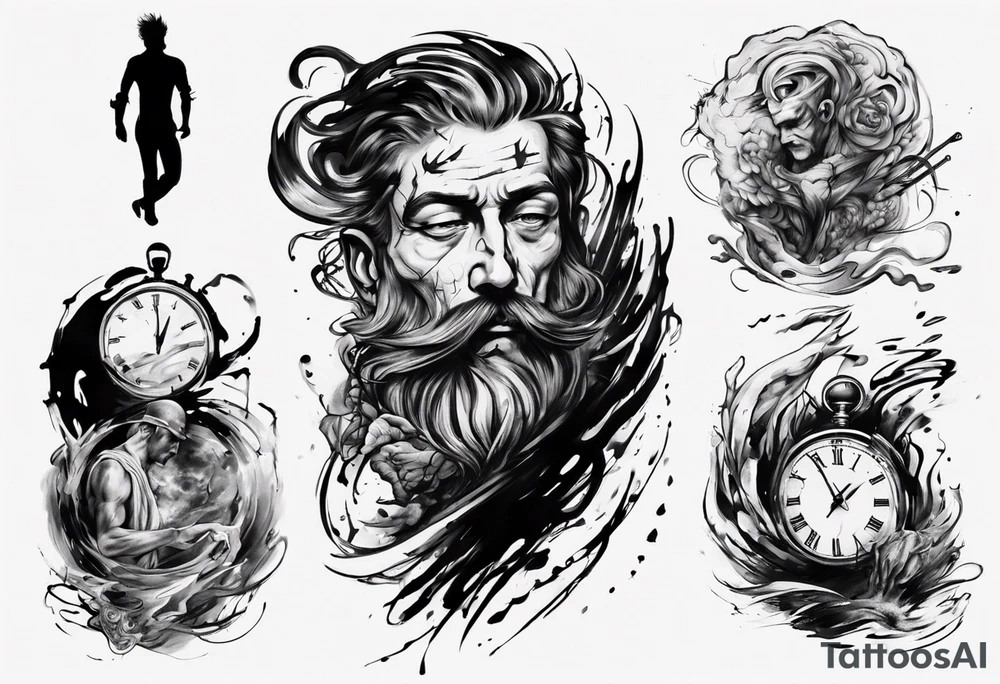 Brush stroke drawing a man and time tattoo idea