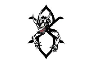 Abstract asterisk with a Japanese folklore demon from old times tattoo idea