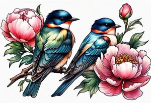Two swallows with peonies tattoo idea