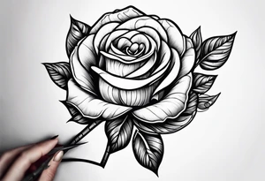 a human hand holding on to a single, long stem rose stem tattoo idea