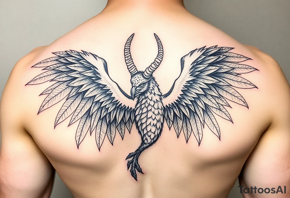 Harpy with horns and lots of feathers tattoo idea