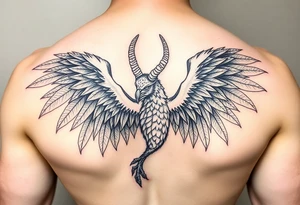 Harpy with horns and lots of feathers tattoo idea