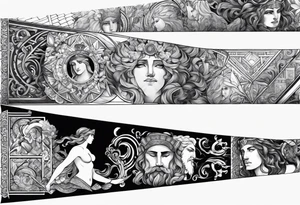 Patchwork arm sleeves of greek gods tattoo idea