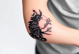 noble samurai warrior silhouette at sunset with cherry blossoms tattoo idea