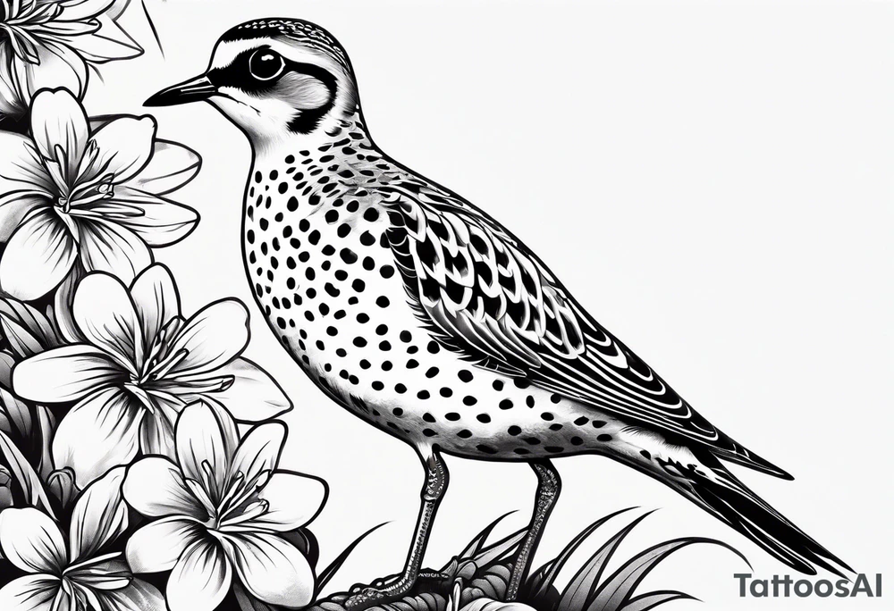 Pacific golden plover with Hawaiian flowers tattoo idea
