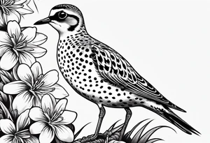 Pacific golden plover with Hawaiian flowers tattoo idea