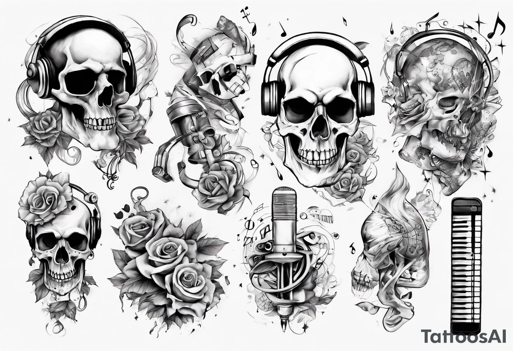 full arm. music combined with science (no skulls) tattoo idea