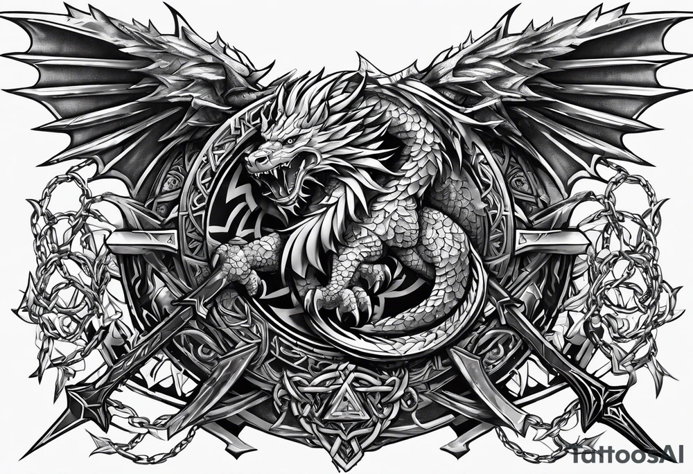 Valhalla sword chain barbed wire
dragon axe Valknut tattoo idea Valhalla sword chain barbed wire
dragon axe Valknut tattoo idea