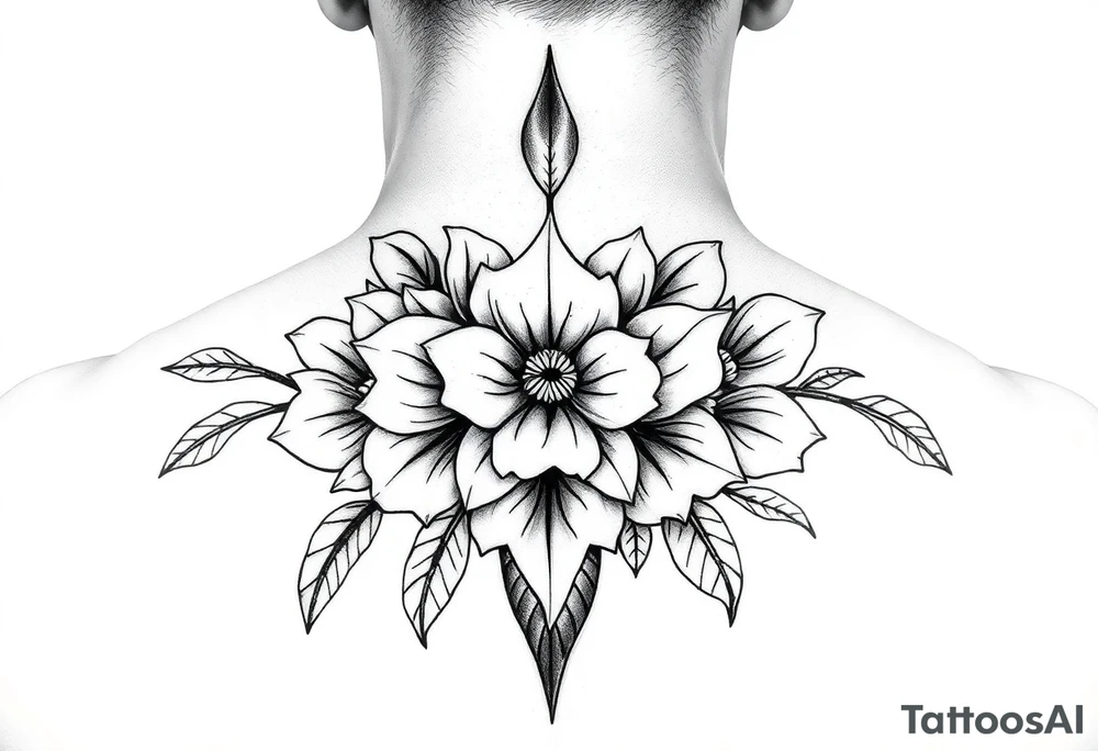 powerful Sedna with flowers from Nunavut and representing pain, anger love and healing for front of neck tattoo idea