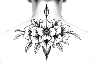 powerful Sedna with flowers from Nunavut and representing pain, anger love and healing for front of neck tattoo idea