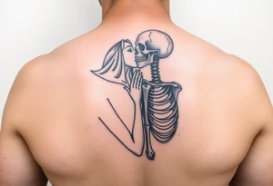 A lady passionately kissing a skeleton tattoo idea