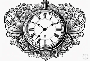 Pocket watch with the time 5:25 on. Underneath a scroll with 04/09/2014 tattoo idea