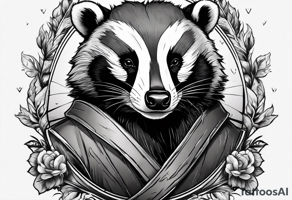 aggressive and killer badger/wolverine with cute face and some quotes tattoo idea