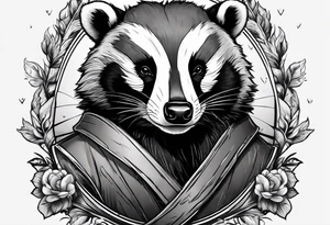 aggressive and killer badger/wolverine with cute face and some quotes tattoo idea