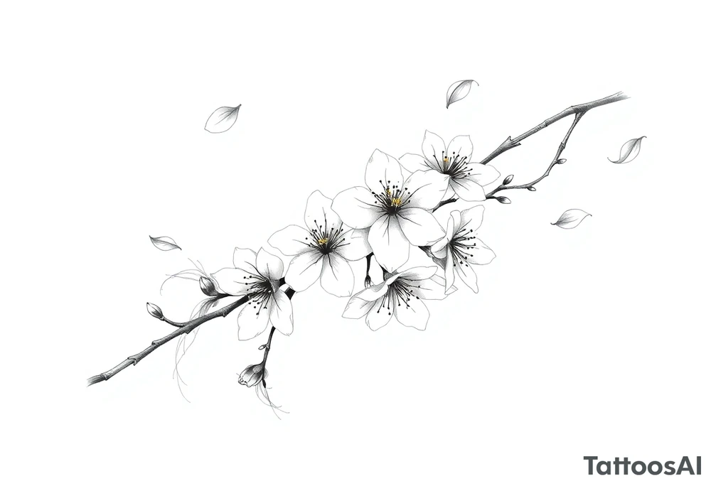 delicate cherry blossoms swirling in spring breeze with petals tattoo idea