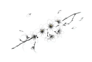 delicate cherry blossoms swirling in spring breeze with petals tattoo idea
